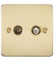 Knightsbridge Flat Plate TV & SAT TV Outlet Isolated (Brushed Brass)